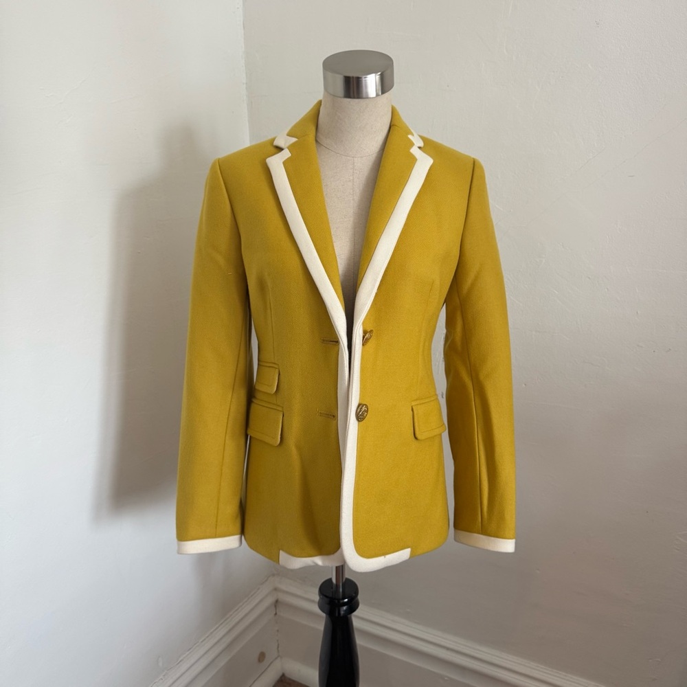J. Crew Mustard Yellow Blazer with White Accents